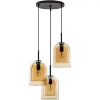 Lyora Suspension Velor 3 lumières noir avec verre ambré rond