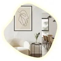 Tulup (47,9x48,3 cm) Miroir Salle De Bain LED Organique Asymétrique Lumière Neutre Avec Éclairage LED Intégré Sans Cadre Design Moderne