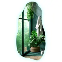 Tulup (40x80 cm) Miroir Mural LED Asymétrique Oblong Éclairage Blanc Froid Design Organique Miroir de Salle de Bain Forme Galet Moderne