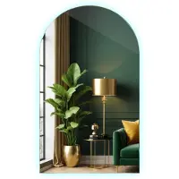 Tulup (40x70 cm) Miroir Lumineux LED Ovale Coupé Forme Demi Ovale Blanc Froid Miroir Mural avec Base Plate Design Minimaliste pour Salle de Bain