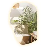 Tulup (65x100 cm) Miroir Asymétrique LED Lumière Chaude Avec Forme Libre Sans Cadre Pour Intérieur Moderne Et Style Contemporain