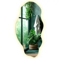 Tulup (40x80 cm) Miroir Lumineux LED Irrégulier Oblong Asymétrique Lumière Chaude Miroir Galet Éclairé Design Boho pour Chambre Salon Entrée