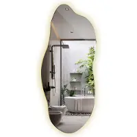 Tulup (40x90 cm) Miroir Éclairé LED Asymétrique Forme Galet Oblong Lumière Neutre Design Contemporain pour Maison