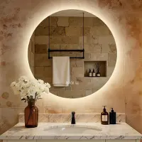 S'AFIELINA Miroir de salle de bain avec éclairage, rond, 80 cm, miroir LED , intensité réglable, 3 couleurs de lumière, anti-buée,tactile, fonction de mémorisation, IP65, étanche pour la salle de bain