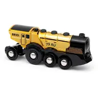 BRIO World Locomotive Dorée Puissante à piles - Accessoire son &amp; lumière Circuit de train en bois - Ravensburger - Dès 3 ans -