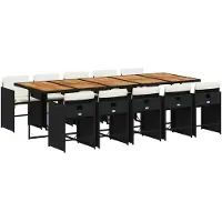 vidaXL Ensemble de jardin 11 pièces avec coussins Noir Poly Rattan