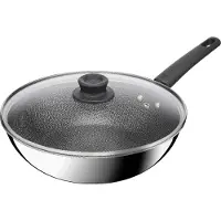 Tefal 28 cm Wok pan with lid, stainless steel and non-stick coating, Poêle + casserole, Argent