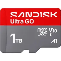 SanDisk Ultra GO, 1 To, MicroSDXC, UHS-I, 190 Mo/s, V10, Gris, Rouge