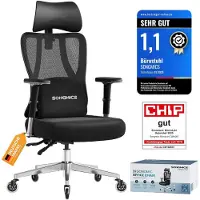Songmics Chaise de bureau ergonomique OBN067BH01, avec support lombaire réglable, capacité de charge jusqu'à 150 kg, couleur noire