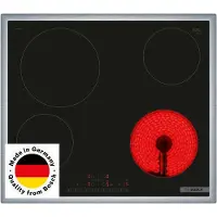 Bosch Table de cuisson, PKE645FP2E SER6, table de cuisson électrique, 4 zones, DirectSelect, PowerBoost, Restart, châssis en acier inoxydable, 6,9 kW, 60 cm