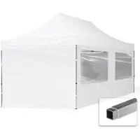 TOOLPORT 3x6 m Tonnelle pliante Alu, PES 700, côtés panoramiques, blanc