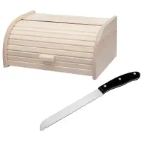 Fackelmann 9926650 Set De 2 Ustensiles Pour Le Pain Avec Huche À Pain Et Couteau À Pain, Boite À Pain, Boite De Conservation Du Pain, Bois De Pin, Acier Inoxydable, Noir/Argent, 40 X 28 Cm