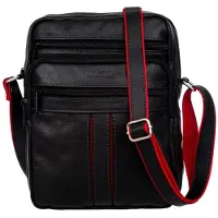 Kaletnik Sac à main pour homme Oryl en cuir de vachette naturel, avec bandoulière réglable, trois compartiments principaux, plusieurs poches zippées - Noir