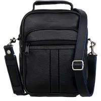 Kaletnik Sac à main pour homme Ostoja en cuir de vachette naturel - avec 3 compartiments principaux, plusieurs poches zippées, bandoulière réglable - Noir