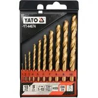 YATO Jeu de forets à métal HSS-TiN - - YT-44674 - 1–10 mm (10 pièces) - Revêtement TiN - Angle 135