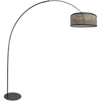 Steinhauer Lampadaire Curve noir avec abat-jour en rotin Ø 50cm