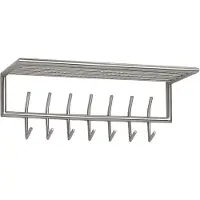 Wohnling Portemanteau mural métal argenté 74,5x29x30 cm Portemanteau d'entrée avec étagère Barre à crochets Panneau mural acier Portemanteau mural avec porte-chapeaux Barre de penderie