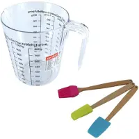 Zenker 9928150 Verre Doseur Avec Anse, Verre Mesureur, Kit D'ustensiles À Pâtisserie, Plastique, Transparent, Bois, Silicone, Rose, Vert, Bleu, 20 Cm, 17 X 15,5 Cm