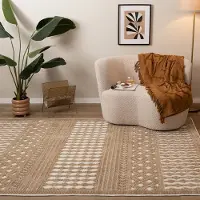 FRAAI Tapis lavable | Dunya Geo Beige/Blanc | 140x200cm | Crème | Rectangulaire | Tapis