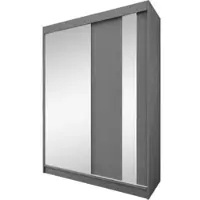 Beautysofa Armoire GAJA de 160 cm avec miroir – Armoire coulissante à 2 portes, idéale pour la chambre à coucher, couleur graphite/graphite, sans tiroirs