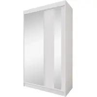 Beautysofa Armoire GAJA II avec portes coulissantes, 120 cm, avec miroir – Armoire 2 portes, pour chambre à coucher, blanche, avec deux tiroirs