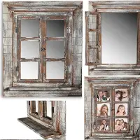 Mucola miroir mural avec volets miroir cadre photo cadre photo shabby miroir déco miroir penderie - brun