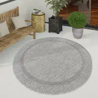 Paco Home Tapis d'extérieur à tissage plat aspect sisal avec bordure Résistant aux UV Robuste Dimensions : 120 cm, rond