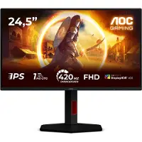 AOC Ecran PC Gamer - - 24,5'' - FHD - 420Hz (OC, 400Hz native) - Dalle Fast IPS - 0,3ms - Réglable en hauteur - 25G4KUR
