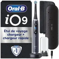 Oral-B Brosse à dents électrique iO9 Noir Onyx, avec batterie, technologie Smart Adapt, 7 modes de nettoyage et 2 têtes de brosse