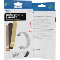 Wave terÃ¤spunottu ranneke, Ã¤ly- ja urheilukelloille, musta (20 mm, Acier inoxydable, Tressé d'acier), Sangles de montre, Noir