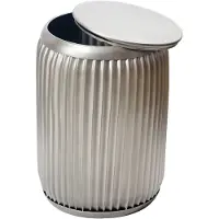 Wohnling Table d'appoint ronde en métal, 35 cm, argentée, avec plateau amovible ; table de salon avec rangement ; table basse à motif rainuré ; table de canapé ; fabrication artisanale