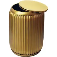 Wohnling Table d'appoint ronde en métal, 35 cm, dorée, avec plateau amovible ; table de salon avec rangement ; table basse à motif rainuré ; table de canapé ; fabrication artisanale