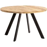 Wohnling Table de salle à manger 120x120x76 cm Mango Bois massif Table de salle à manger moderne Table de cuisine massive avec pieds en métal Table en bois Ronde de salle à manger
