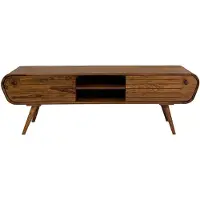 Wohnling Table basse en bois massif de Sheesham 160 cm Tableau TV avec 2 tiroirs & compartiments ouverts Table TV rétro en bois Meubles de salon Skandi Vintage TV