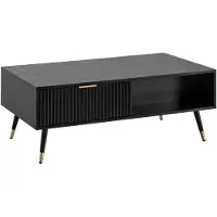 Wohnling Table basse 110x60x43 cm noire avecReproduction chêne Table de salon Table basse rectangulaire avec espace de rangement Table basse avec tiroirs Table de salon