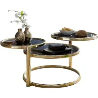 Wohnling Table basse SUSI avec 3 plateaux Noir / Or 58 x 43 x
