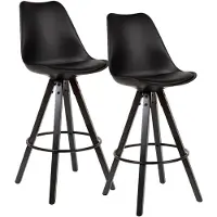 Wohnling Lot de 2 tabourets de bar noir similicuir / bois massif Chaise de bar scandinave 2 pièces avec pieds noirs Tabouret de comptoir avec dossier Hauteur d'assise 77 cm