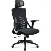 Amstyle Chaise de bureau noire avec revêtement en maille Chaise de bureau jusqu'à 120 kg avec appui-tête |