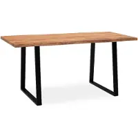 Wohnling Table de salle à manger 160x80x76 cm acacia massif / métal Table de salle à manger bord d'arbre Table de cuisine massive avec pieds trapèze en noir Table en bois