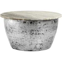 Wohnling Table basse en métal avec plateau en marbre blanc, 60 cm, table de salon, table basse ronde, table basse massive, table d'appoint, fabrication artisanale, couleur argent