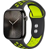 Crong Duo Sport - Pasek do Apple Watch 38/40/41 mm (czarny/limonkowy) (20 mm, Silicone), Sangles de montre, Noir