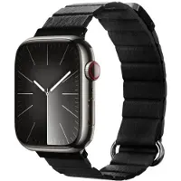 Crong Eclipse - Apple Watch Leder-Magnetarmband 42/44/45/49 mm (Schwarz) (49 mm, Acier inoxydable, Cuir), Sangles de montre, Noir