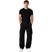 Build Your Brand Pantalon cargo robuste pour homme Pure Vintage en coton – Pantalon d'extérieur et de travail avec 8 poches (B1003-00007 Noir)