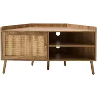 CALICOSY - Meuble TV d'angle 1 porte avec façade en rotin L120 cm PALMO