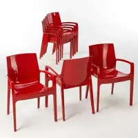 GRAND SOLEIL Cream 22 Chaises empilables avec accoudoirs en polypropylène - Rouge