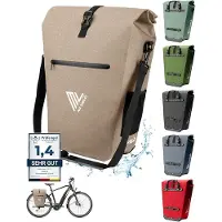 MIVELO Pannier - Imperméable & Incl. compartiment pour ordinateur portable & antivol de vélo - 25 litres - Sandbeige