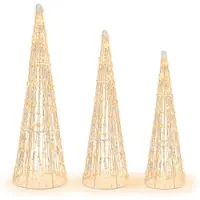 Costway 3 arbres de Noël illuminés - LED blanc chaud - guirlandes étoilées - blanc - 81 / 72 / 62 cm - pour l'intérieur et l'extérieur