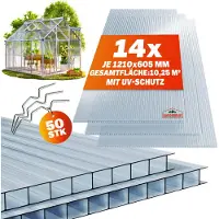 Gardebruk Lot de 14x plaques de polycarbonate 10,25m² et 50x clips