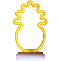 Grundig Lampe néon – Lampe de table rechargeable avec port USB-C et câble inclus – Motif ananas – 23,5 x 11,2 cm – Jaune