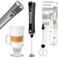 Mesko MS 4535, mousseur à lait électrique 2-en-1, rechargeable par USB-C, 3 vitesses, en acier inoxydable, avec 2 accessoires